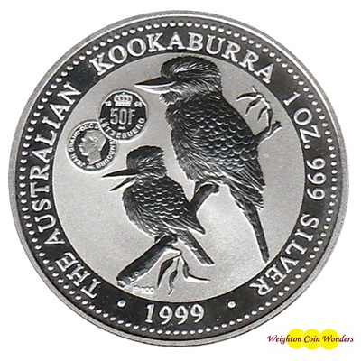 1999 1oz Silver KOOKABURRA - Luxembourg 50 Franc Privy Mark